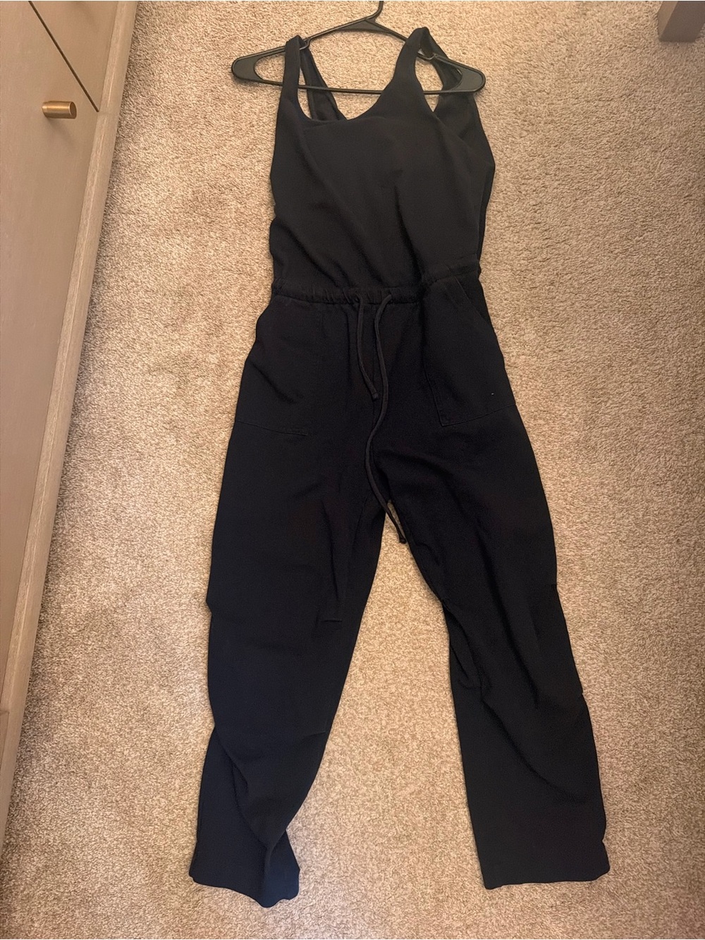 Daily Ritual Black Sleeveless Knit Drawstring Jumpsuit